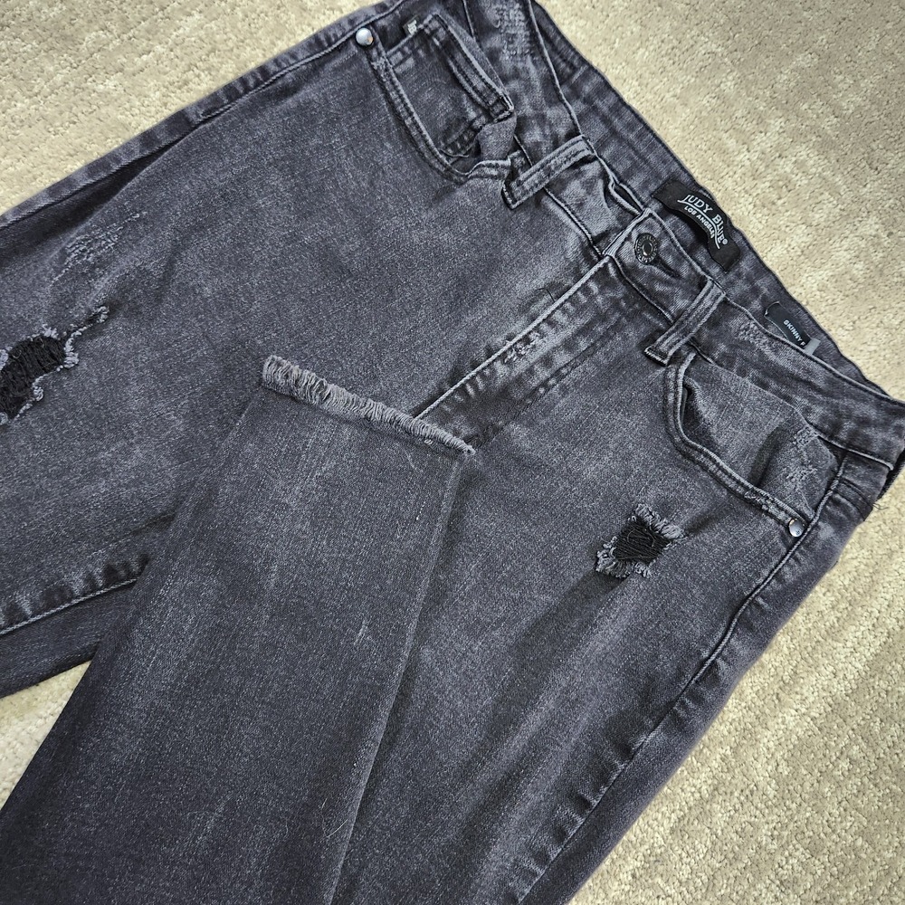 Judy Blue Jeans Women 11 30 Black Stretch Denim Skinny Fit High Rise Distressed